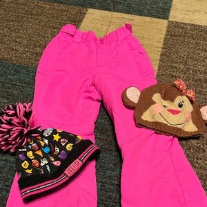 Pink Children's Snow Pants with Hat Set